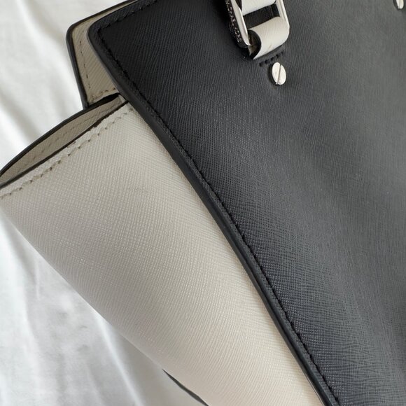 Michael Kors Selma Saffiano Leather Colour Block Medium Satchel Bag Black White - Picture 6 of 12